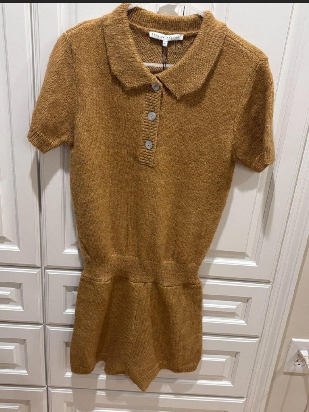 English Factory Camel Short-Sleeve Polo Knit Romper M Medium